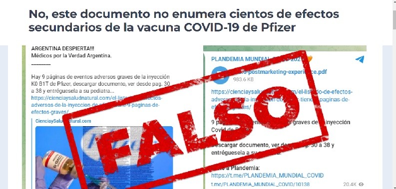 Alertan por la difusión de noticias falsas sobre la vacuna Pfizer