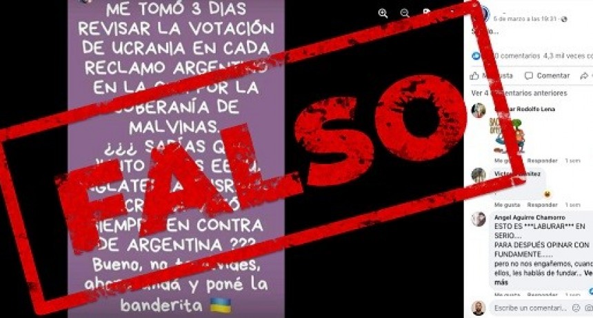 Se afirma en Facebook  que  Ucrania votó en contra del reclamo argentino por Malvinas